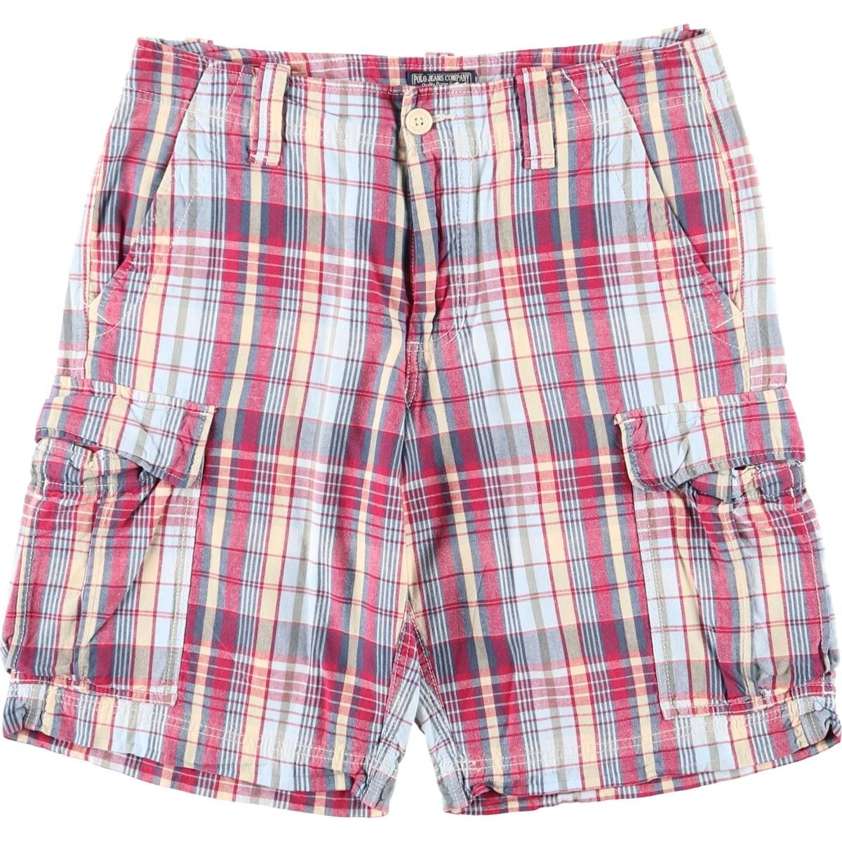 古着 ラルフローレン Ralph Lauren POLO JEANS COMPANY マドラスチェック カーゴショーツ ハーフパンツ カーゴポケット メンズw32相当/eaa626539