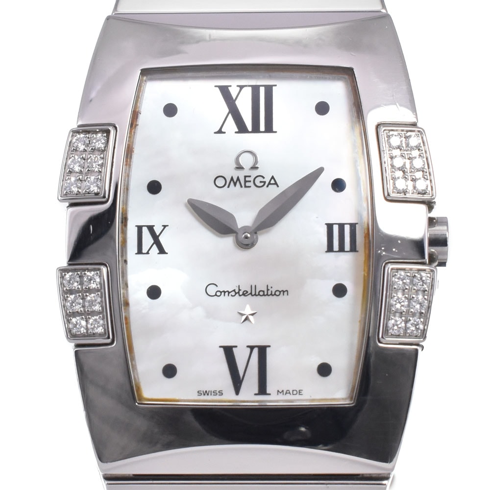 値下 オメガ OMEGA 1586.70 コンステレーション ダイヤモンドベゼル ホワイトシェル クォーツ レディース 良品 腕時計 J#147523
