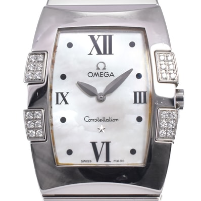 値下 オメガ OMEGA 1586.70 コンステレーション ダイヤモンドベゼル ホワイトシェル クォーツ レディース 良品 腕時計 J#147523