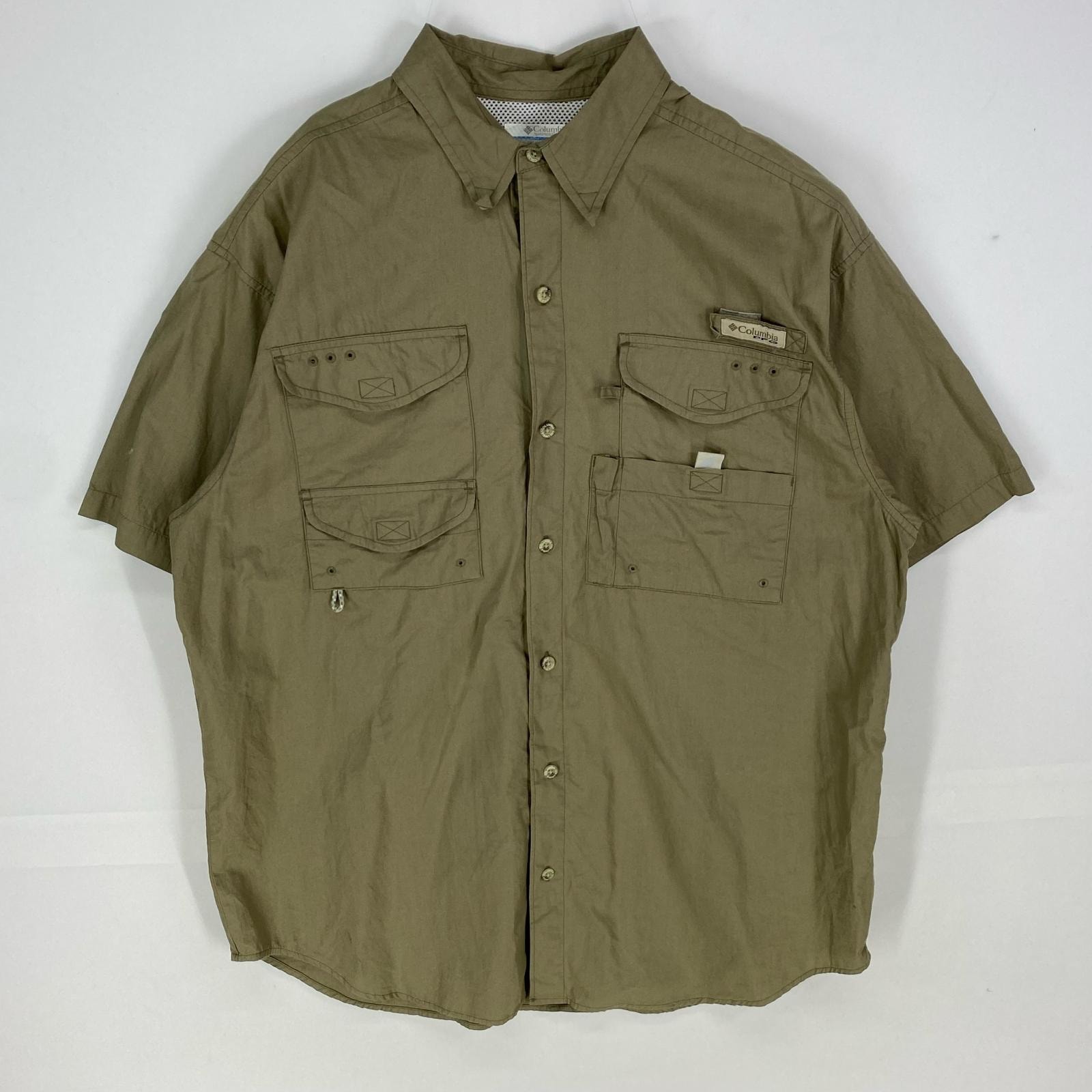 古着 コロンビア Columbia 半袖シャツ ショートスリーブ PFG アウトドア 胸ポケット ワンポイントロゴ M  カーキ系 メンズ