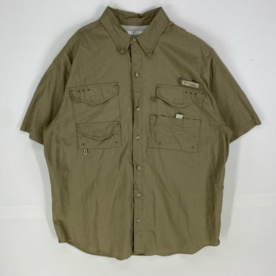 古着 コロンビア Columbia 半袖シャツ ショートスリーブ PFG アウトドア 胸ポケット ワンポイントロゴ M カーキ系 メンズ