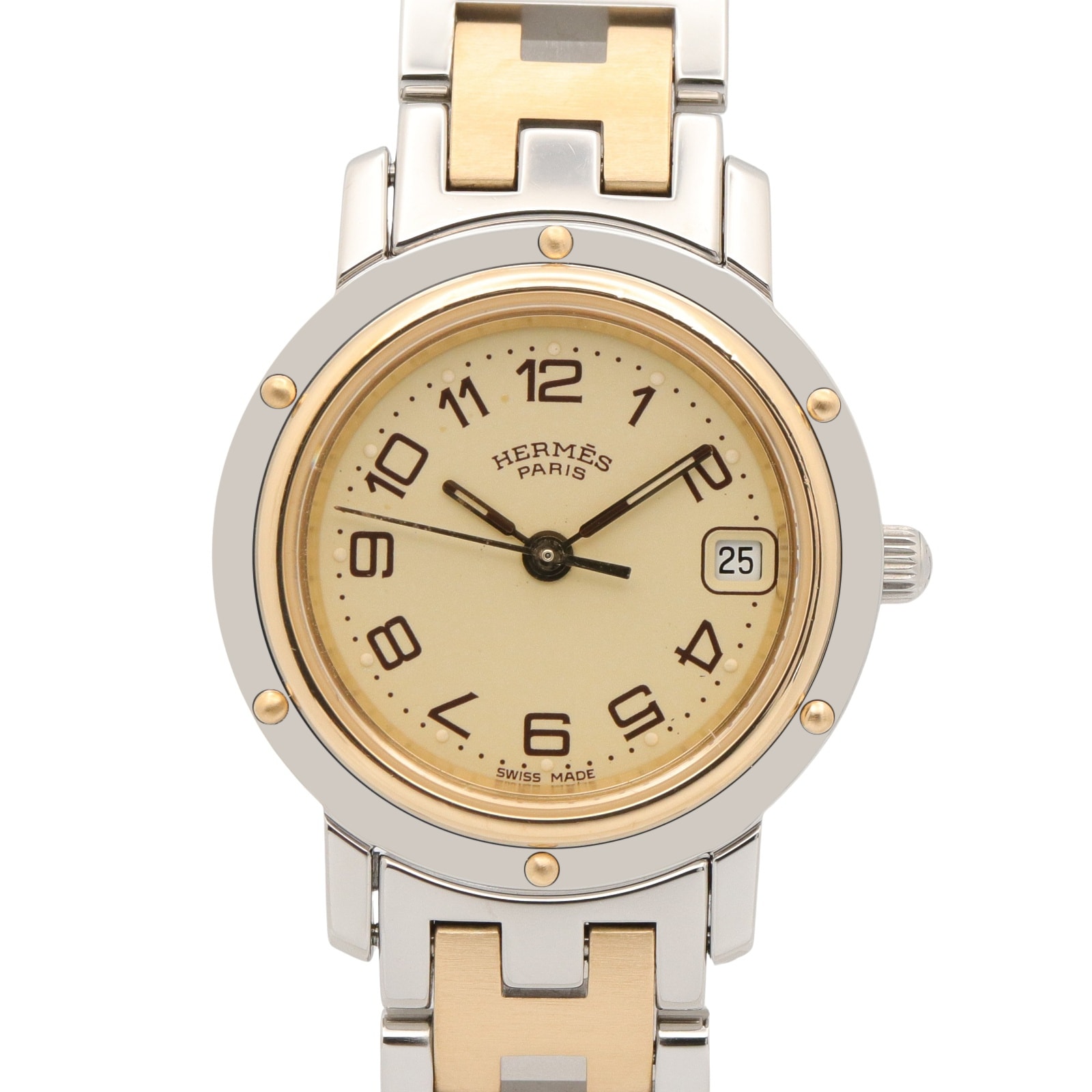エルメス HERMES クリッパー コンビ 腕時計 時計 GP(ゴールドメッキ) ステンレススチール レディース アイボリー系 CL4.220 【中古】