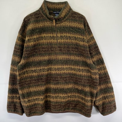 古着 90's/90年代 ノーティカ NAUTICA トレーナー ネイティブ柄 フリース ハーフジップ 2XL ブラウン系 総柄 メンズ