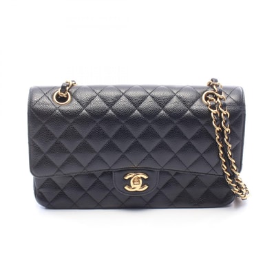 シャネル CHANEL マトラッセ Wフラップ ショルダーバッグ バッグ キャビアスキン(グレインドカーフ) レディース ブラック系 A01112 【中古】