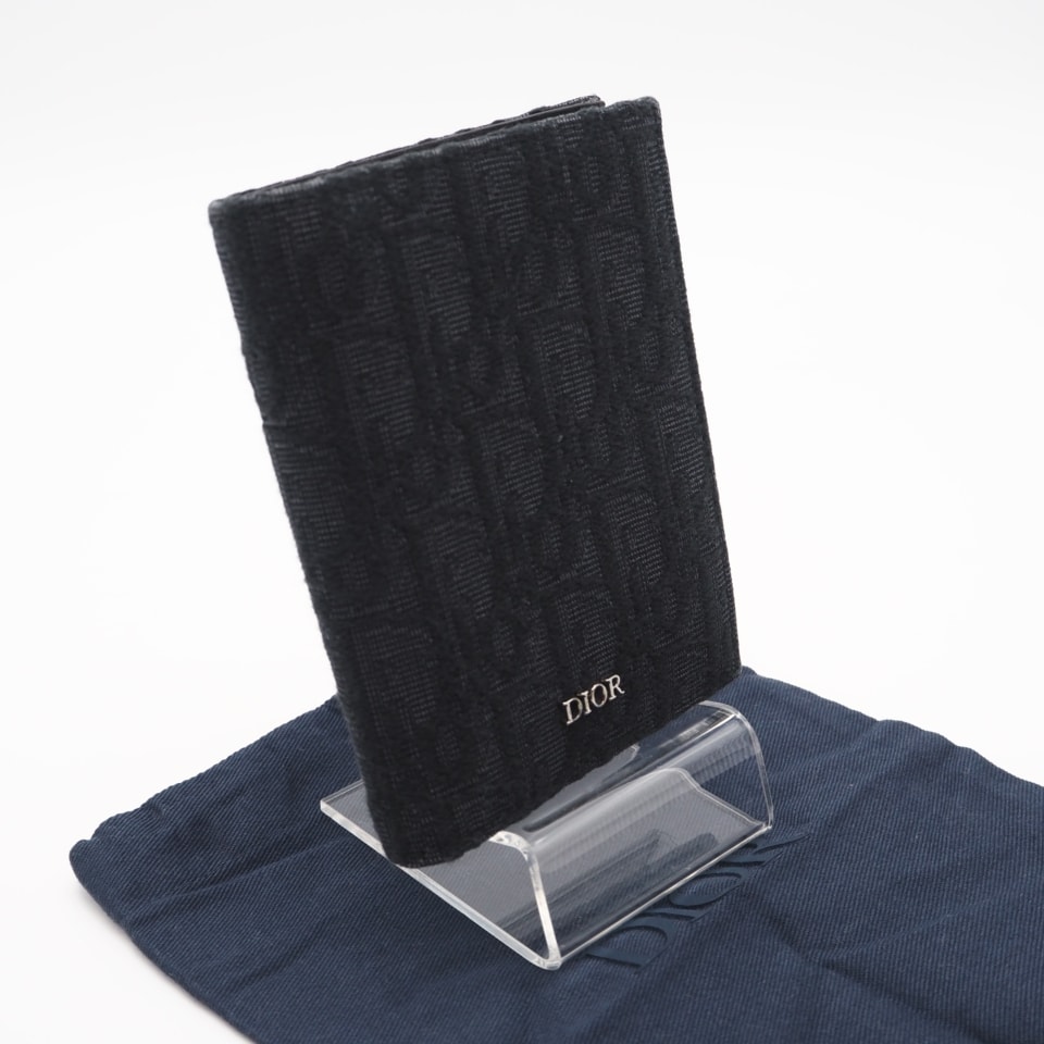 美品 Dior ディオール オブリーク ジャカード2つ折りウォレット 2ESBC319YSE_H03E 二つ折り財布 ブラック・グレー キャンバス レザー メンズ