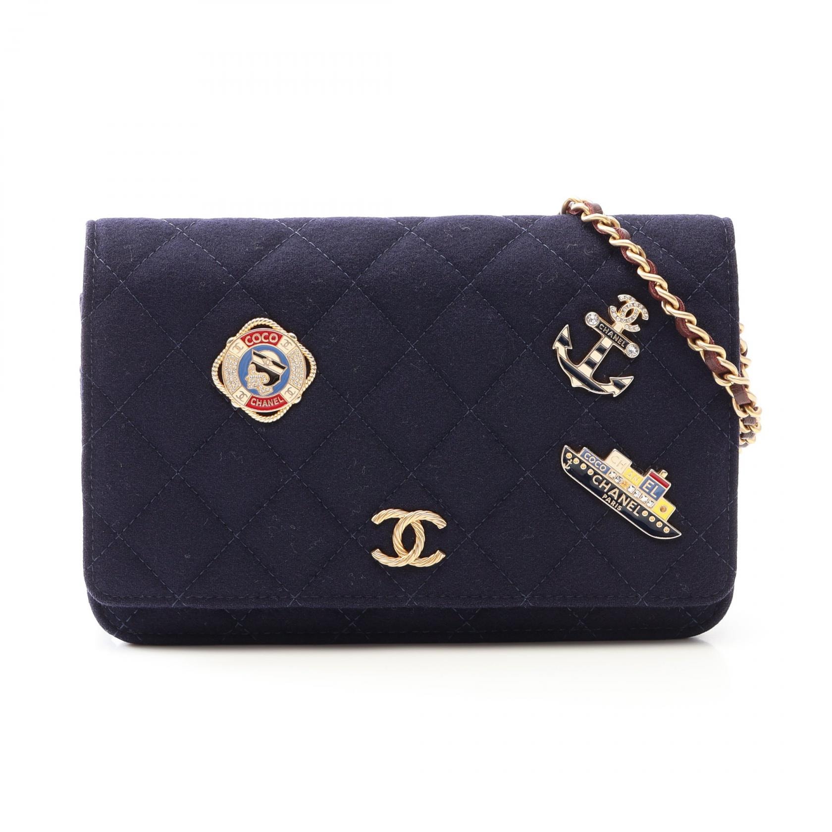 シャネル CHANEL マトラッセ マリンチャーム ショルダーバッグ バッグ コットンジャージ レディース ネイビー系 【中古】
