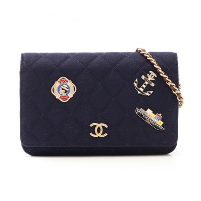 シャネル CHANEL マトラッセ マリンチャーム ショルダーバッグ バッグ コットンジャージ レディース ネイビー系 【中古】