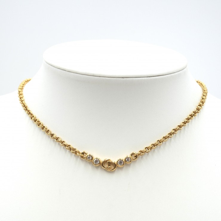 Christian Dior(クリスチャン ディオール)CDロゴ ラインストーン ネックレス ゴールド レディース 43cm アクセサリー ヴィンテージ【中古】