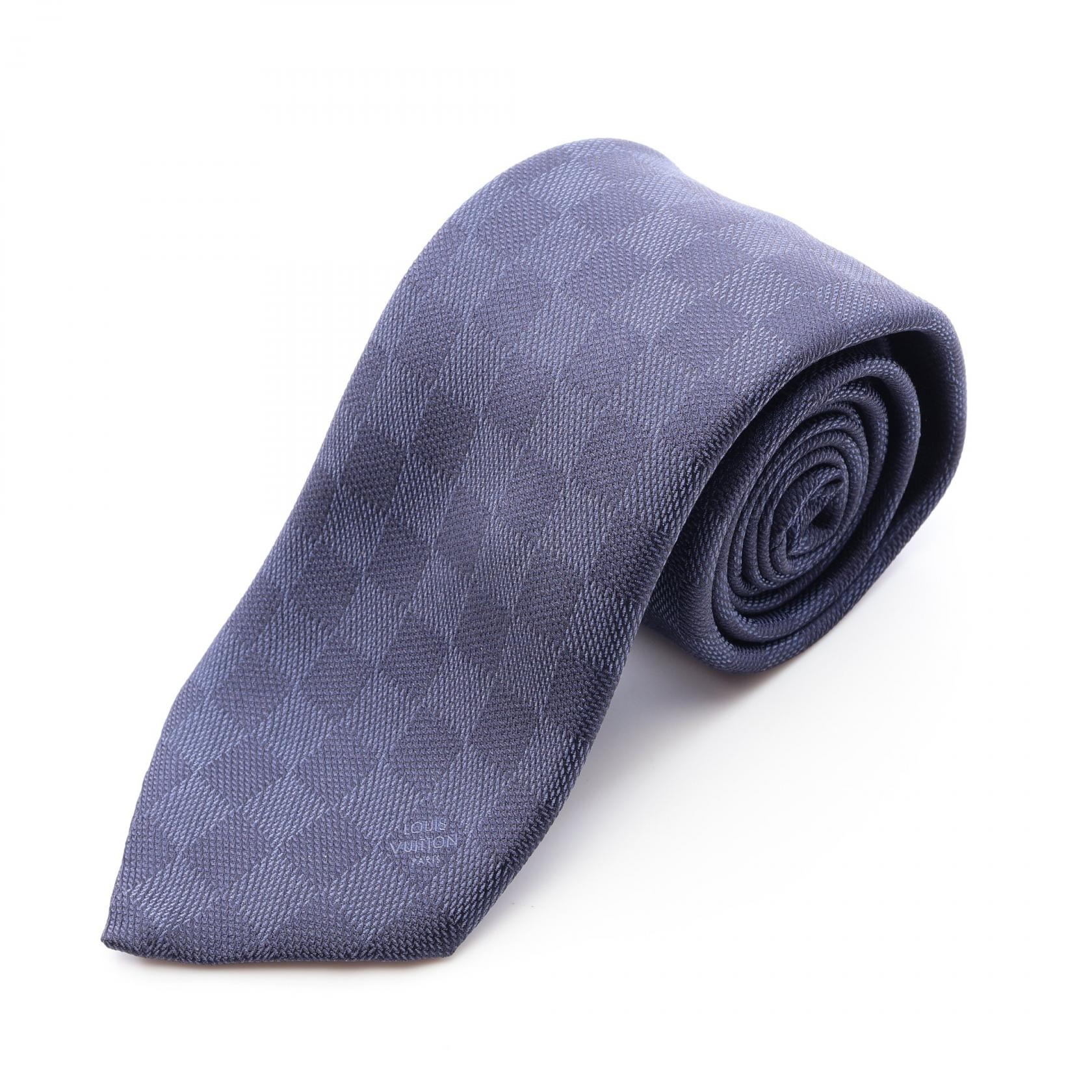 ルイ・ヴィトン LOUIS VUITTON ダミエ クラシック ネクタイ 衣料品 シルク メンズ ネイビー系 【中古】