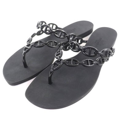 極美品 エルメス サンダル アイランド ブラック レディース 37