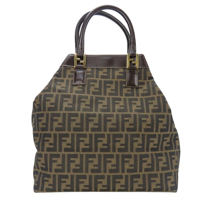 【中古】 フェンディ トートバッグ ズッカ 15385 キャンバス レザー ブラウン 縦型 レディース 女性 FENDI
