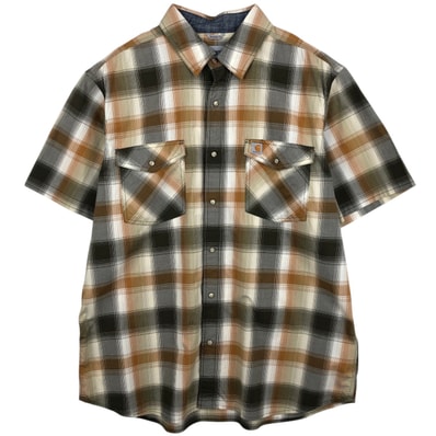 古着 カーハート Carhartt RELAXED FIT チェック柄 半袖 ワークシャツ メンズXL相当/eaa477520