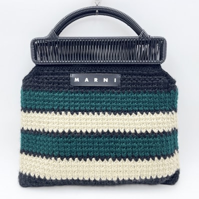 MARNI(マルニ)MARNI MARKET クロシェバッグ ハンドバッグ ボーダー グリーン ブラック アイボリー 編み込み レディース【中古】