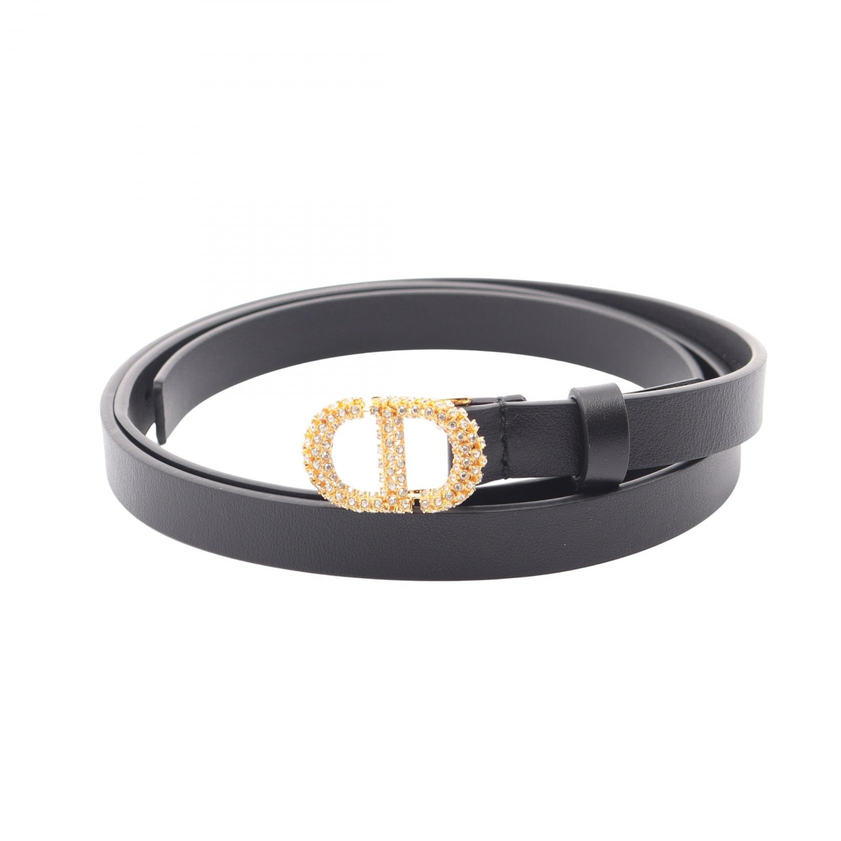 ディオール Dior CDロゴバックル ラインストーン ゴールド金具 ベルト 衣料品 レザー レディース ブラック系 【中古】