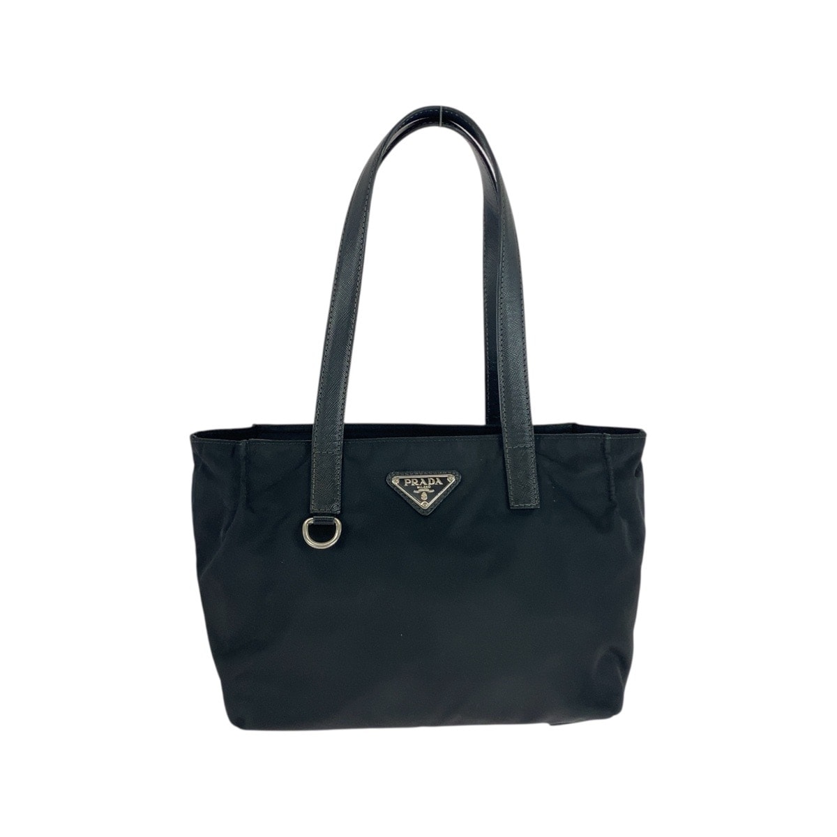 美品 PRADA プラダ テスート サフィアーノ 三角ロゴプレート ブラック 黒 シルバー金具 ナイロン レザー/ トートバッグ ショルダーバッグ 505380 【中古】