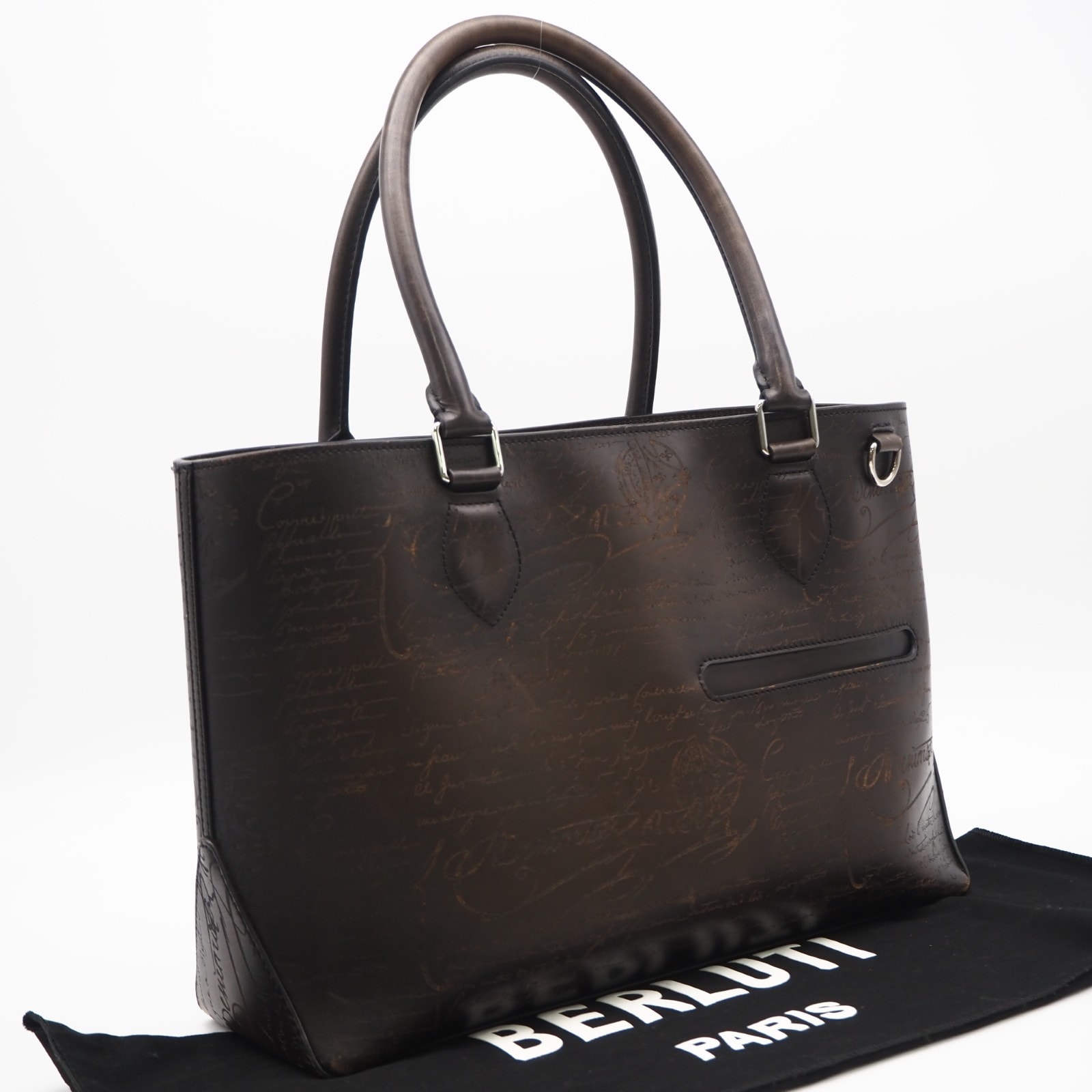 美品 Berluti ベルルッティ レザー トゥジュール トートバッグ A2007356 ハンドバッグ ブラウン ブラック カーフレザー メンズ