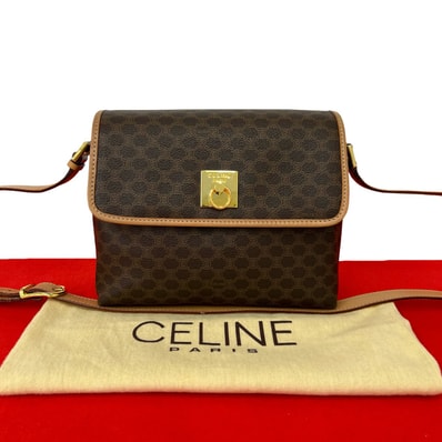 CELINE セリーヌ マカダム 柄 ロゴ リング 金具 レザー PVC ショルダーバッグ ブラウン
40022