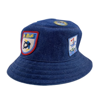 エルメス HERMES ハット アップリケ フレッドパンクH バケットハット ブルー