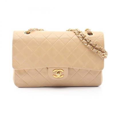 シャネル CHANEL マトラッセ Wフラップ ショルダーバッグ バッグ ラムスキン(羊革) レディース ベージュ系 【中古】