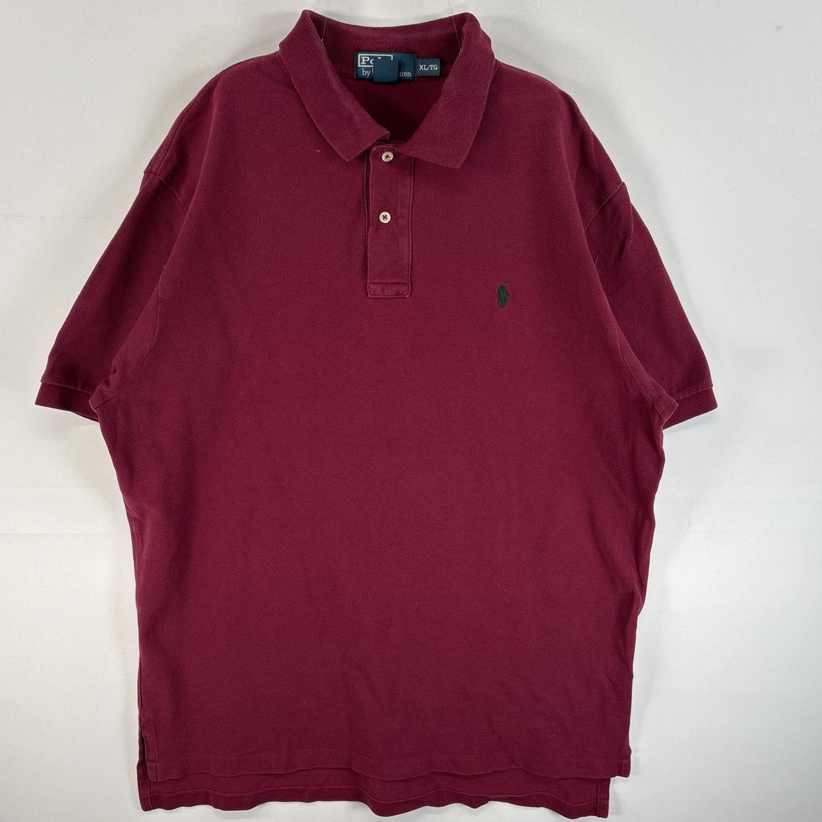 古着 90's/90年代 ポロバイラルフローレン Polo by Ralph Lauren 鹿の子 半袖 ポロシャツ ワンポイント ロゴ 刺繍 大きいサイズ 2ボタン XL  ワインレッド 無地 メンズ