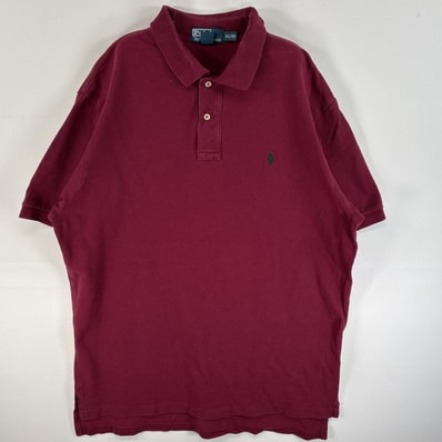古着 90's/90年代 ポロバイラルフローレン Polo by Ralph Lauren 鹿の子 半袖 ポロシャツ ワンポイント ロゴ 刺繍 大きいサイズ 2ボタン XL ワインレッド 無地 メンズ
