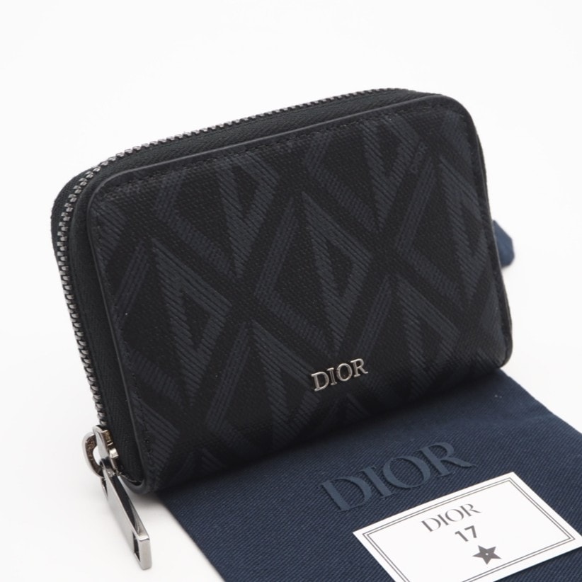 美品 Dior ディオール CDダイヤモンド レザー コインケース - コインケース ブラック グレー コーティングキャンバス レザー メンズ