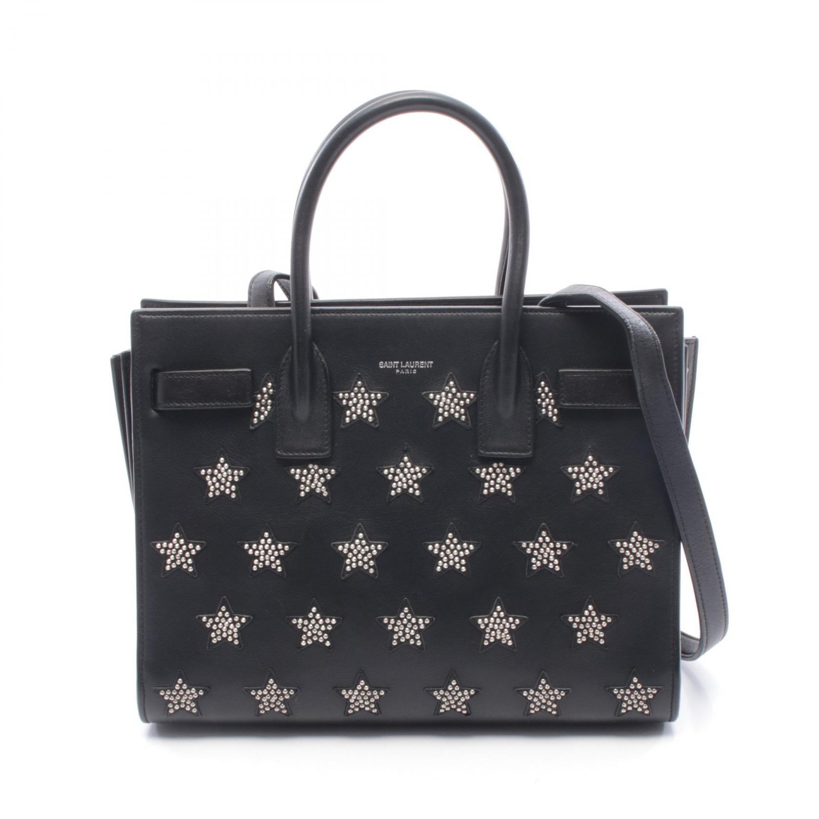 サンローランパリ SAINT LAURENT PARIS サック ド ジュール ベイビー スタースタッズ ハンドバッグ バッグ レザー レディース ブラック系 【中古】