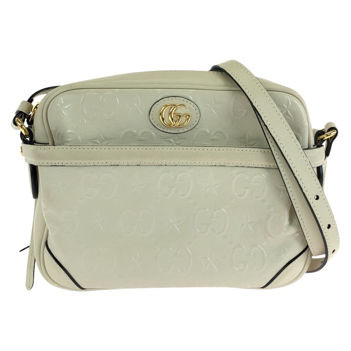 美品 GUCCI グッチ GG スター ホワイト クリーム ゴールド金具 レザー ショルダーバッグ カメラバッグ 411174 【中古】