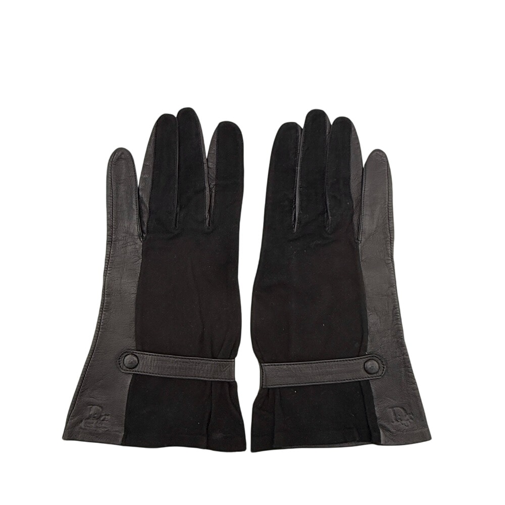 ディオール Dior 手袋 ロゴ型押し スエード ブラック