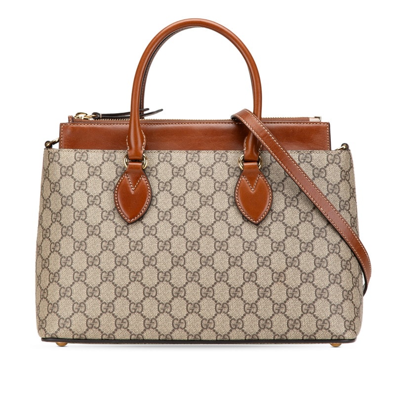 グッチ GGスプリーム スモール ハンドバッグ ショルダーバッグ 2WAY 409534 ベージュ ブラウン PVC レザー レディース GUCCI 中古