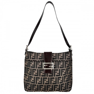 FENDI フェンディ ショルダーバッグ ズッカ ワンショルダー 肩掛け キャンバス レザー ブラウン 茶 シルバー金具 レディース【中古品】