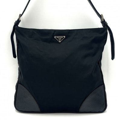 PRADA(プラダ)Tessuto ナイロン ショルダーバッグ ブラック レザー レディース メンズ ユニセックス イタリア製【中古】