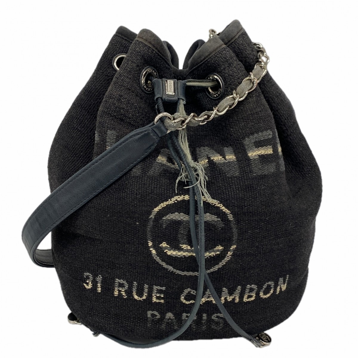 【6db1701-k】シャネル ショルダーバッグ ドーヴィル チェーンショルダー キャンバス ブラック シルバー金具【中古】レディース