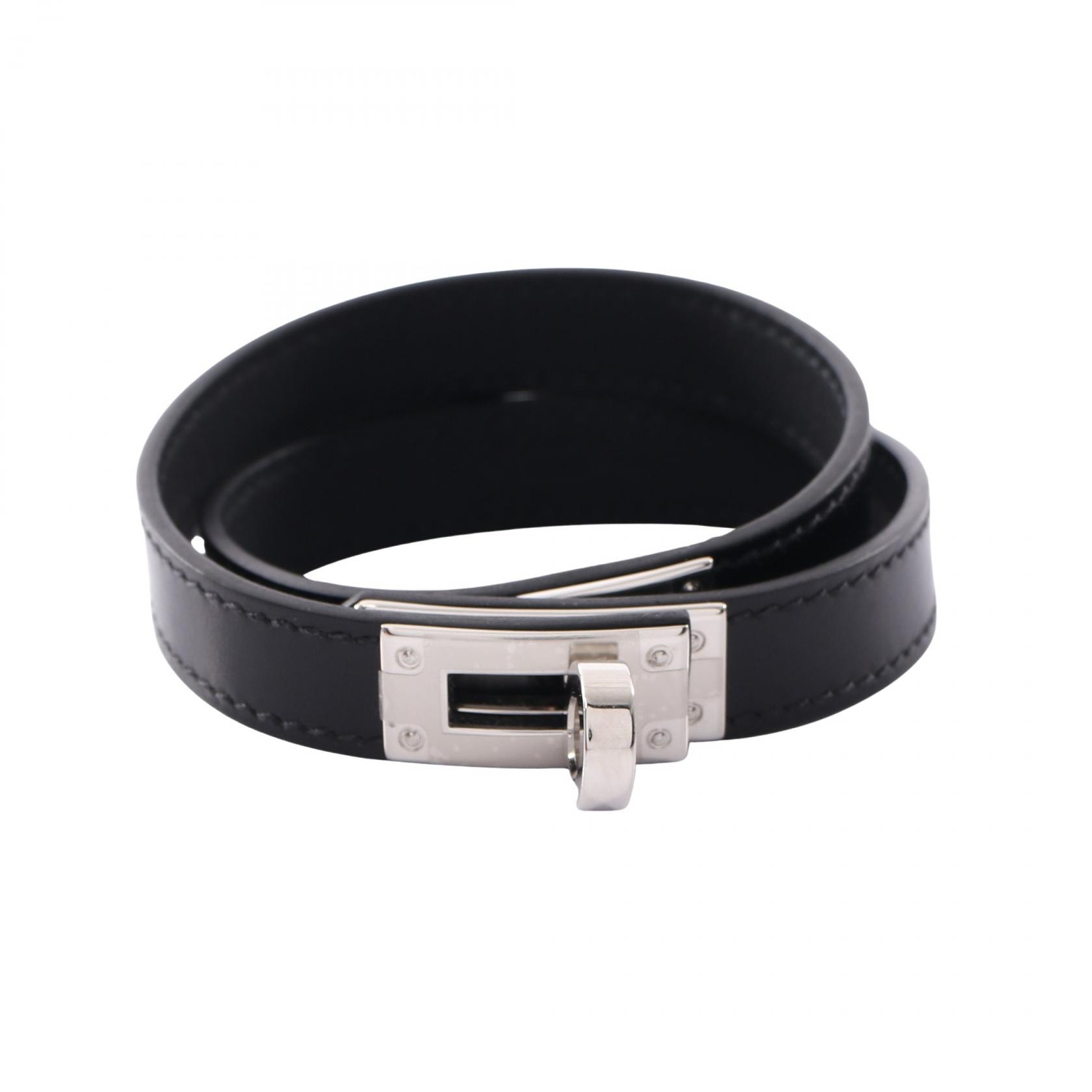 エルメス HERMES ケリーブレスレット ドゥブルトゥール ブレスレット アクセサリー カーフ(牛革) ステンレススチール ボックスカーフ K刻印(2025年製造) レディース ブラック系 / シルバー系 【中古】