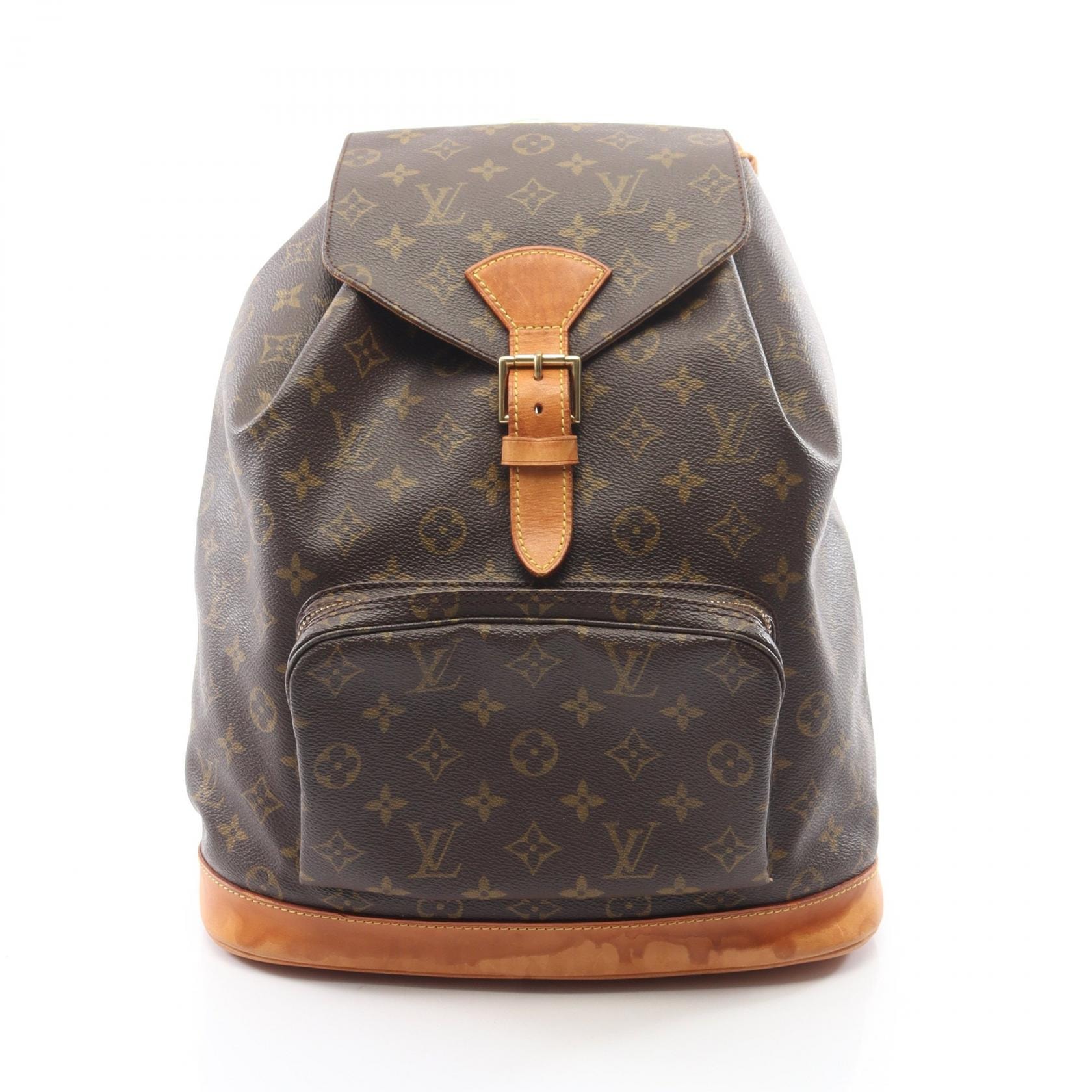 ルイ・ヴィトン LOUIS VUITTON モンスリGM リュックサック バックパック バッグ PVCコーティングキャンバス レザー モノグラム レディース ブラウン系 M51135 【中古】
