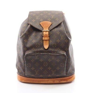 ルイ・ヴィトン LOUIS VUITTON モンスリGM リュックサック バックパック バッグ PVCコーティングキャンバス レザー モノグラム レディース ブラウン系 M51135 【中古】