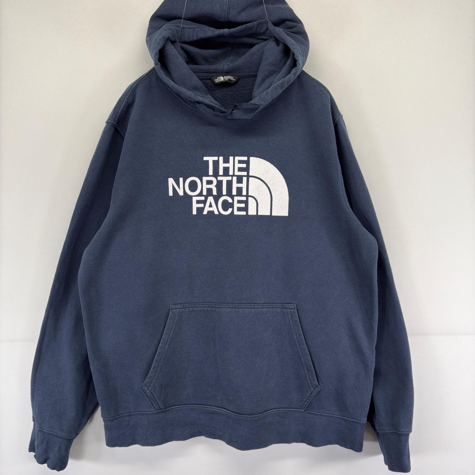古着 ザ・ノースフェイス THE NORTH FACE スウェット パーカー プルオーバー プリント ロゴ L  ネイビー メンズ