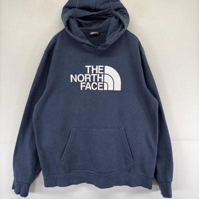 古着 ザ・ノースフェイス THE NORTH FACE スウェット パーカー プルオーバー プリント ロゴ L ネイビー メンズ