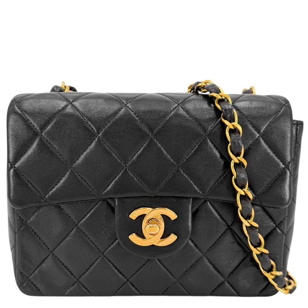 CHANEL シャネル ショルダーバッグ ミニマトラッセ チェーン ターンロック 肩掛け 斜め掛け Mini Matelasse ヴィンテージ ココマーク ラムスキン    ブラック 黒 ゴールド金具 レディース【中古品】