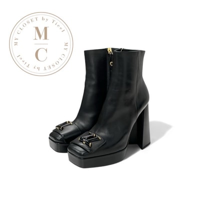 ルイヴィトン LOUIS VUITTON シェイクライン ブーツ ショートブーツ 靴 シューズ レザー ブラック 黒 ゴールド ロゴ アンクルブーツ