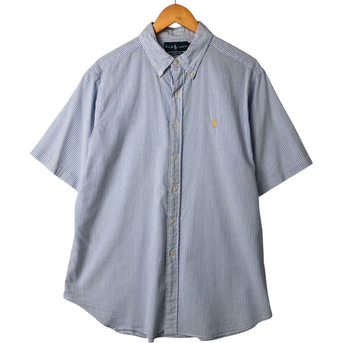 古着 ラルフローレン Ralph Lauren CLASSIC FIT シアサッカー 半袖 ボタンダウン ストライプシャツ メンズXL相当/eaa551865