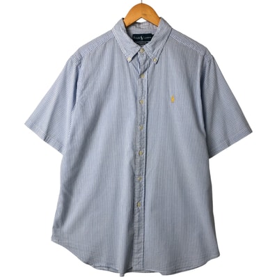 古着 ラルフローレン Ralph Lauren CLASSIC FIT シアサッカー 半袖 ボタンダウン ストライプシャツ メンズXL相当/eaa551865
