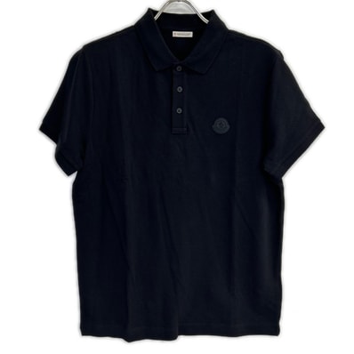 モンクレール 19年製 ブラック MAGLIA POLO MANICA CORTA ラバーワッペン半袖ポロシャツ M