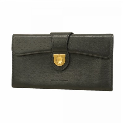 【6dc2637】サルヴァトーレフェラガモ 長財布 ガンチーニ レザー ブラック ゴールド金具【中古】レディース