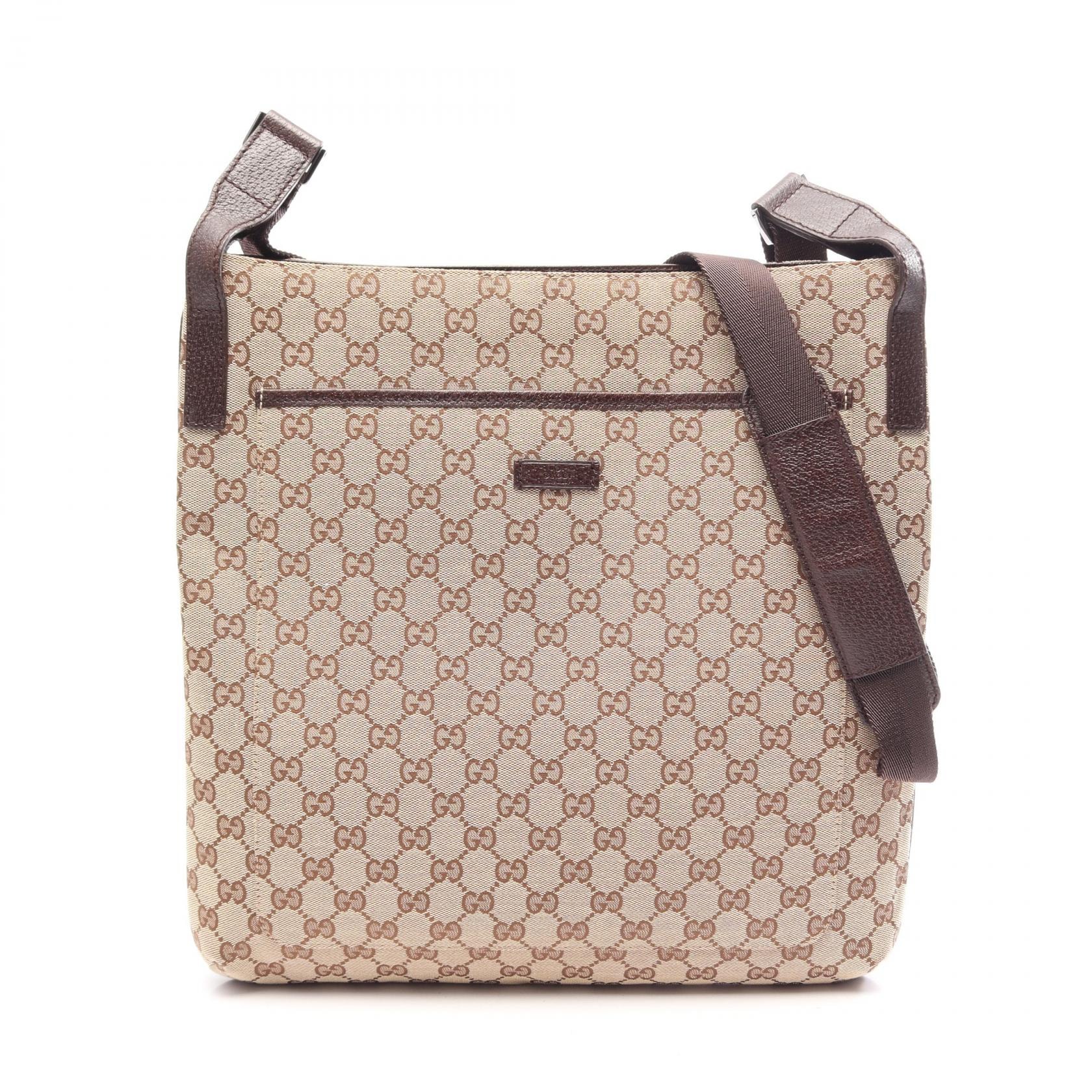 グッチ GUCCI GGキャンバス ショルダーバッグ バッグ キャンバス レザー メンズ レディース ベージュ系 / ブラウン系 122971 【中古】