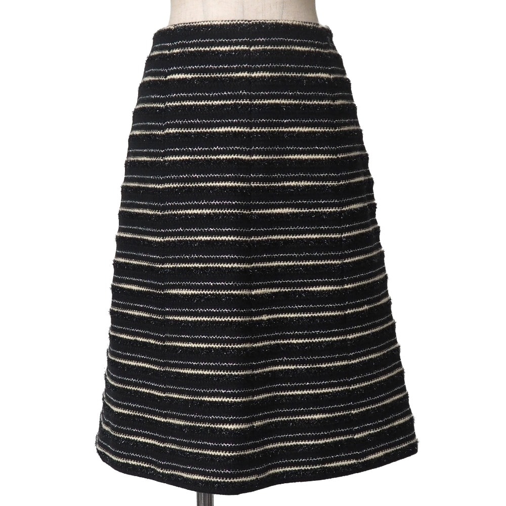 ■美品■CHANEL シャネル スカート サイズ42 02A ツイード ボーダー ストライプ ラメ糸 ブランド古着【中古】20260729/RB0270