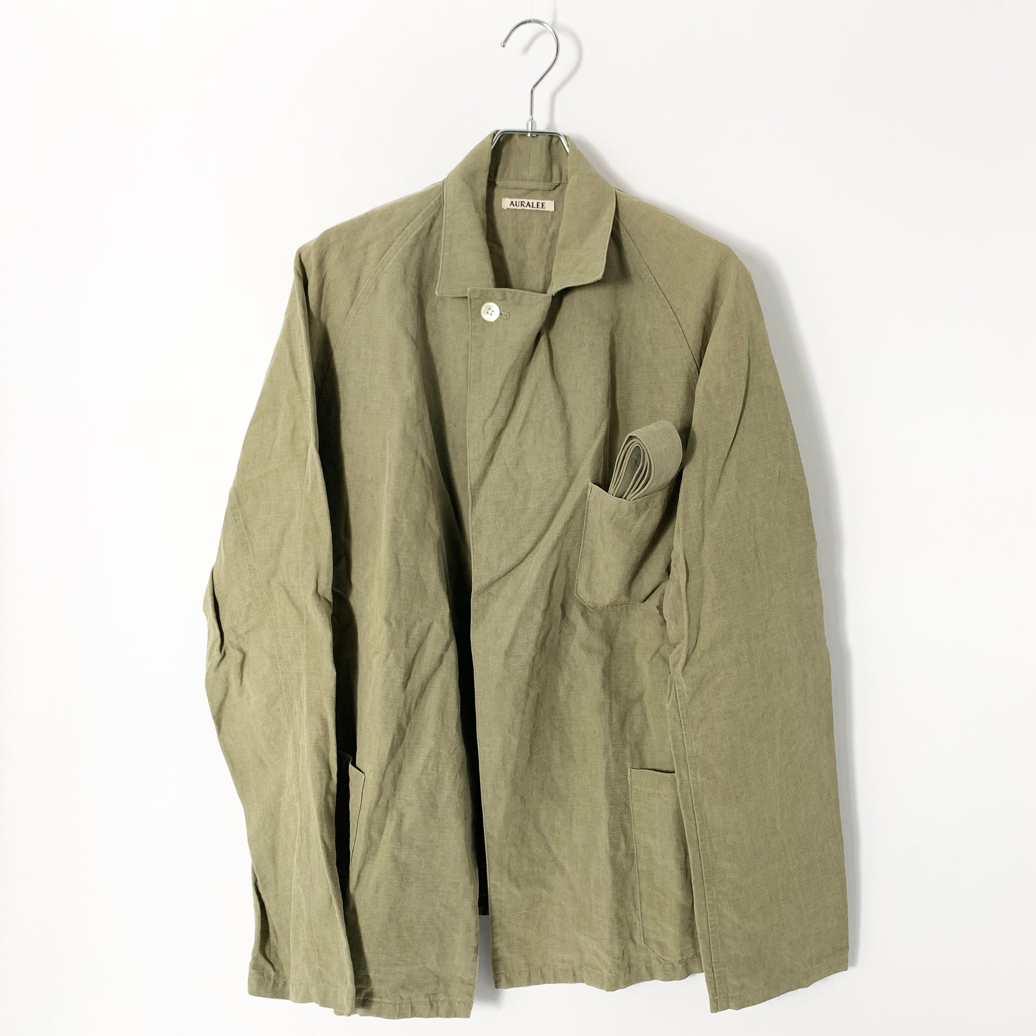 AURALEE Washed Linen Belted Jacket "Beige"