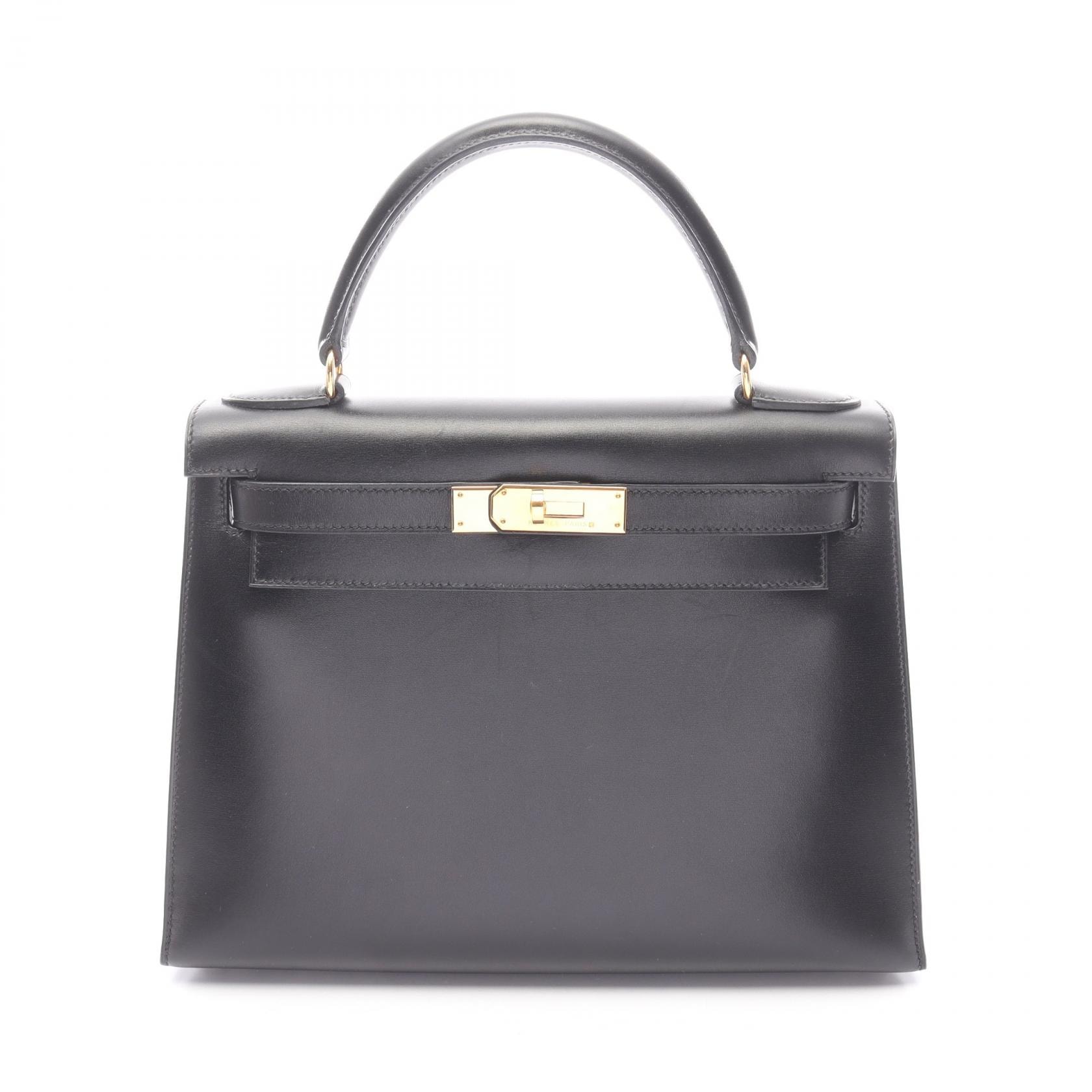 エルメス HERMES ケリー28 外縫い 2WAY ハンドバッグ バッグ カーフ(牛革) ボックスカーフ □A刻印(1997年製造) レディース ブラック系 【中古】