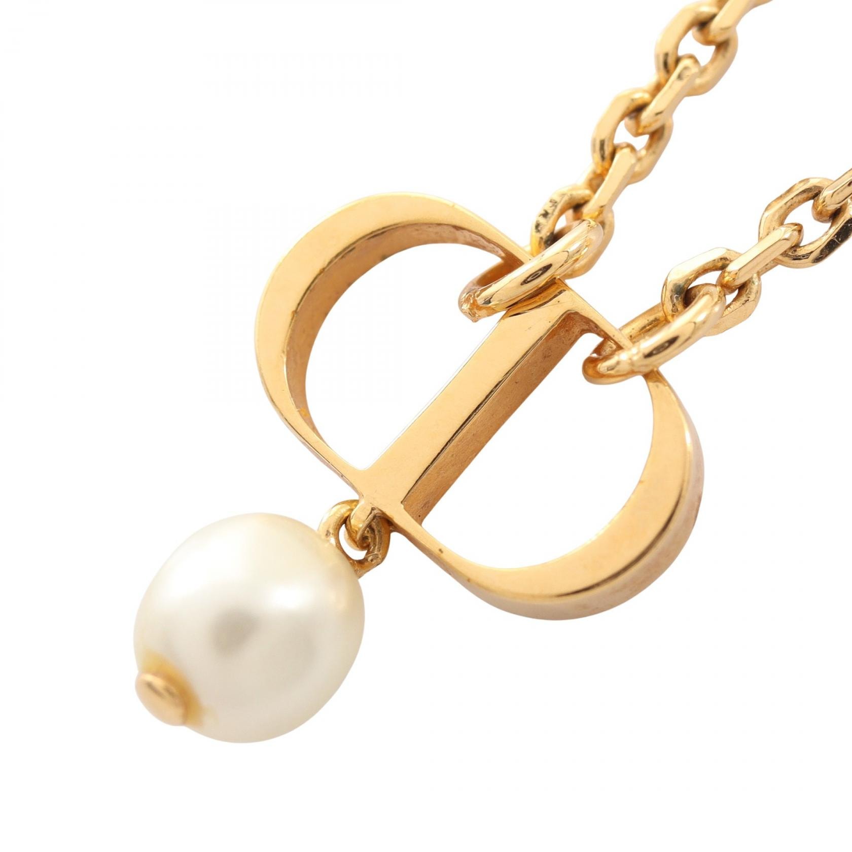 ディオール Dior CDロゴ ネックレス ジュエリー GP(ゴールドメッキ) フェイクパール レディース ゴールド系 / ホワイト系 【中古】