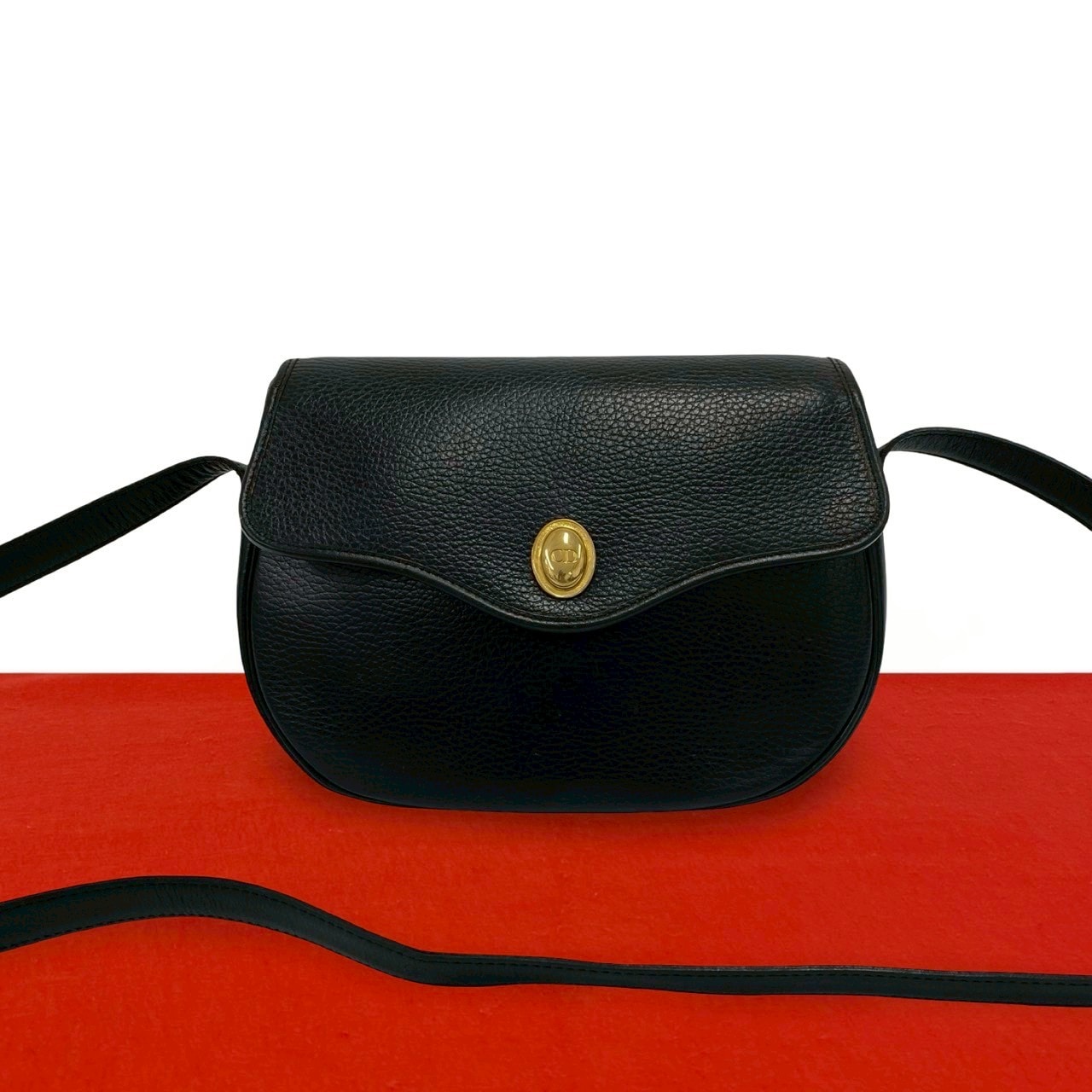 Christian Dior ディオール CD ロゴ 金具 レザー ショルダーバッグ ブラック
 25147